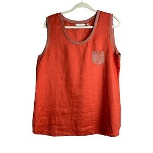 Soft Surroundings Orange Metallic Linen Sleeveless Tank Blouse Shirt Womens L